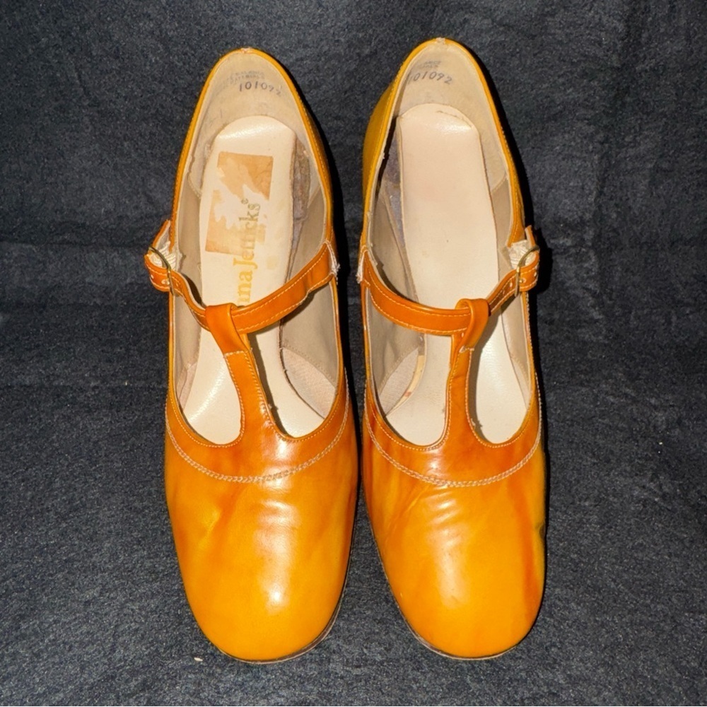 Enna Jetticks Vintage 50s T Strap Brown Leather Shoes Heels Womens 5.5 5 1/2